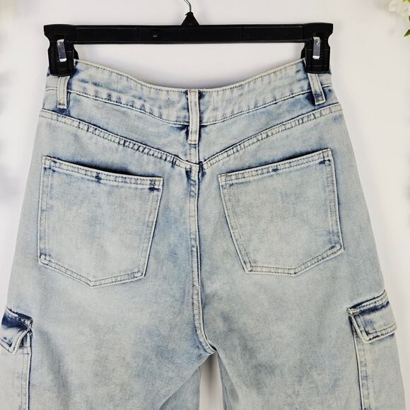 Rise Supply Co Size 7 Acid Wash Cargo Dad Jorts Y2K Utility Denim Streetwear - Picture 5 of 13